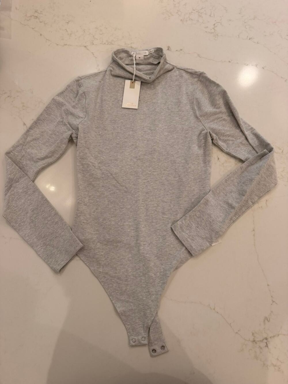 Good American Heather Gray Long Sleeve Turtleneck Bodysuit Size M NWT